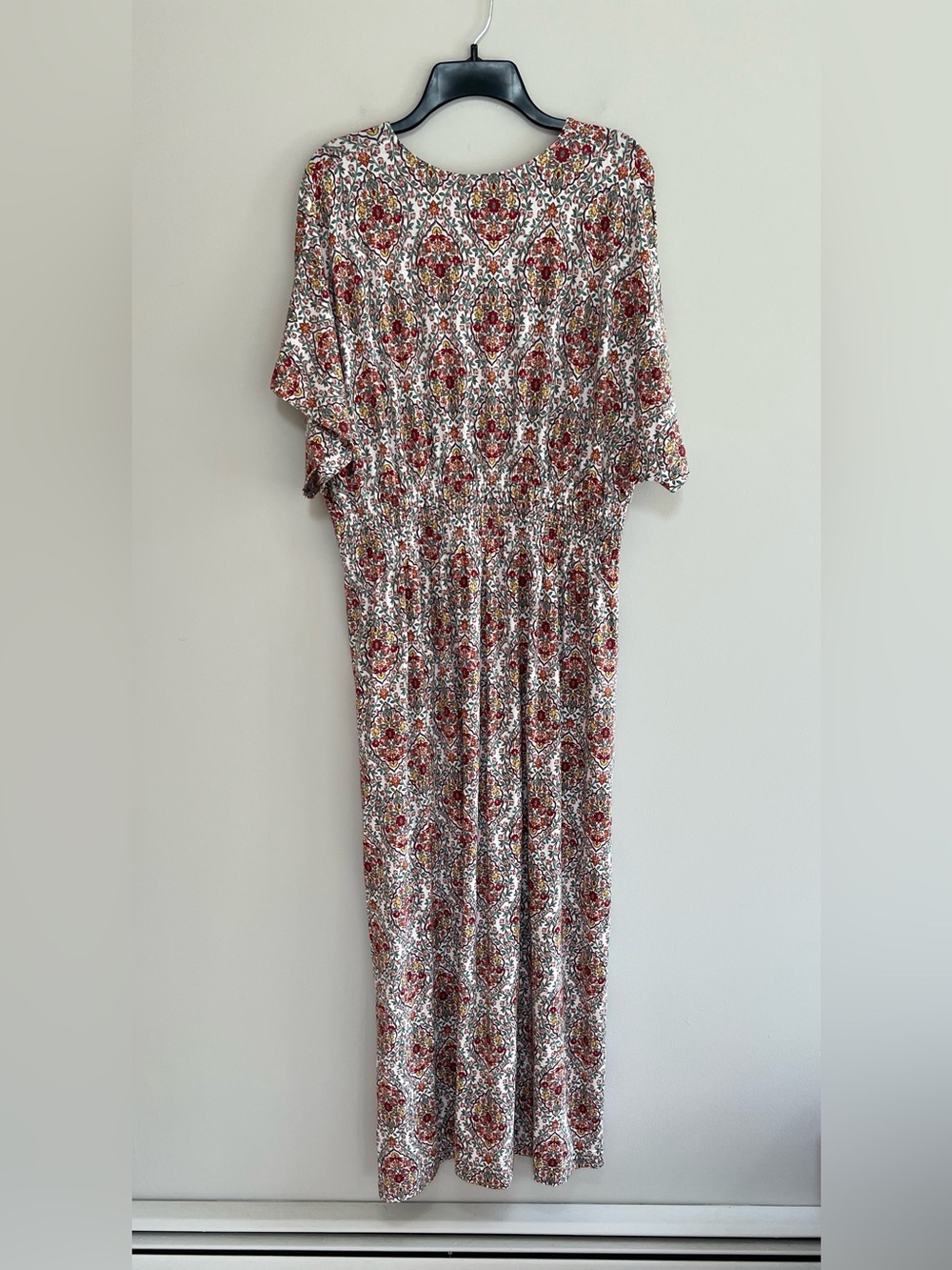 Boden Smock Waist Flutter Short Sleeve V Neck Maxi Dress Red Floral Print, 12P - Picture 3 of 13